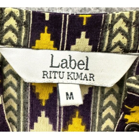 Label Ritu Kumar Shirt Dress  Snaps Button Front Tunic Aztec Purple Mustard - Picture 5 of 16